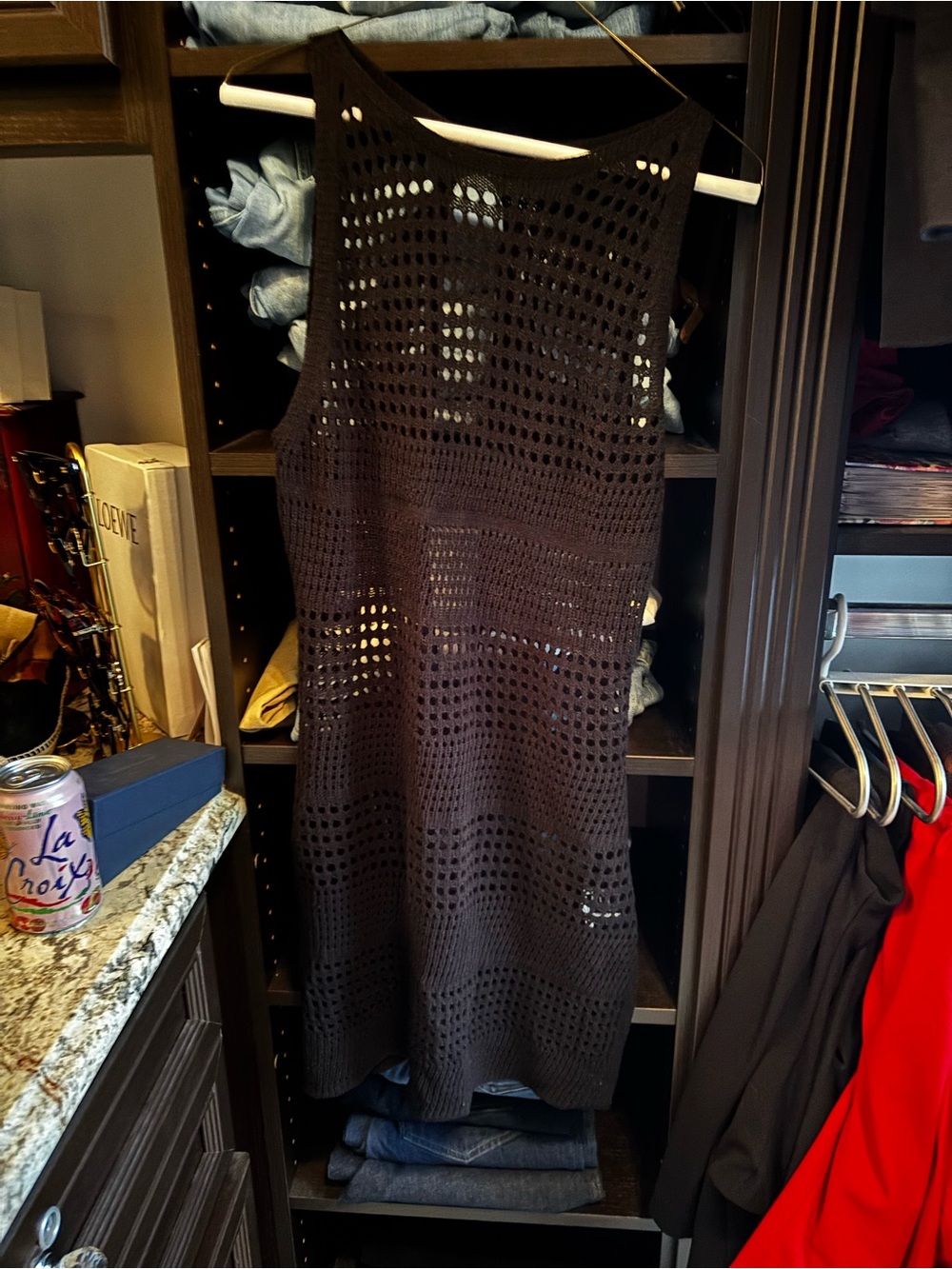 Black Crochet Knit Sleeveless Swimsuit Coverup